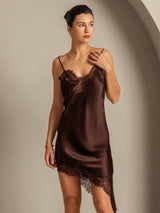 [Marrón] SilkSilky-ES Seda Pura Dress 001