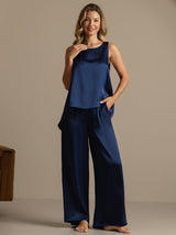 [Azul Oscuro] SilkSilky-ES Sleeveless Pijamas de mujer 006