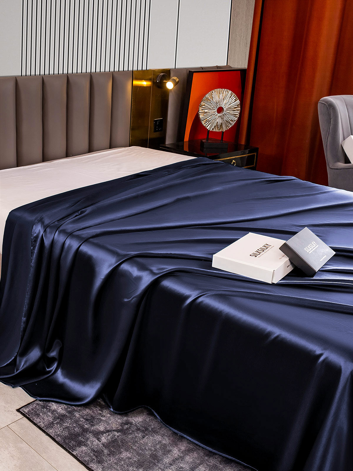 [Azul Oscuro] SilkSilky-ES 22Momme Seda Pura Sheet 004