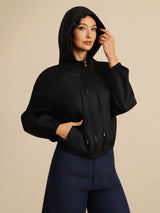 [Negro] SilkSilky-ES 18Momme Manga larga Cuello Alto Chaqueta de mujer 005