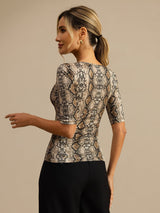 [Piel De Serpiente] SilkSilky-ES A metà Escote Cuchara Camisetas de Mujer 002