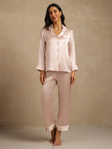 [Rosa] SilkSilky-ES Long Sleeve Lapel Collar Pijamas de mujer 007