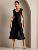 [Negro] SilkSilky-ES Cap Sleeve Vestido 006