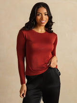 [Ladrillo Cocido] SilkSilky-ES Long Sleeve Crew Neck Camisetas de Mujer 003