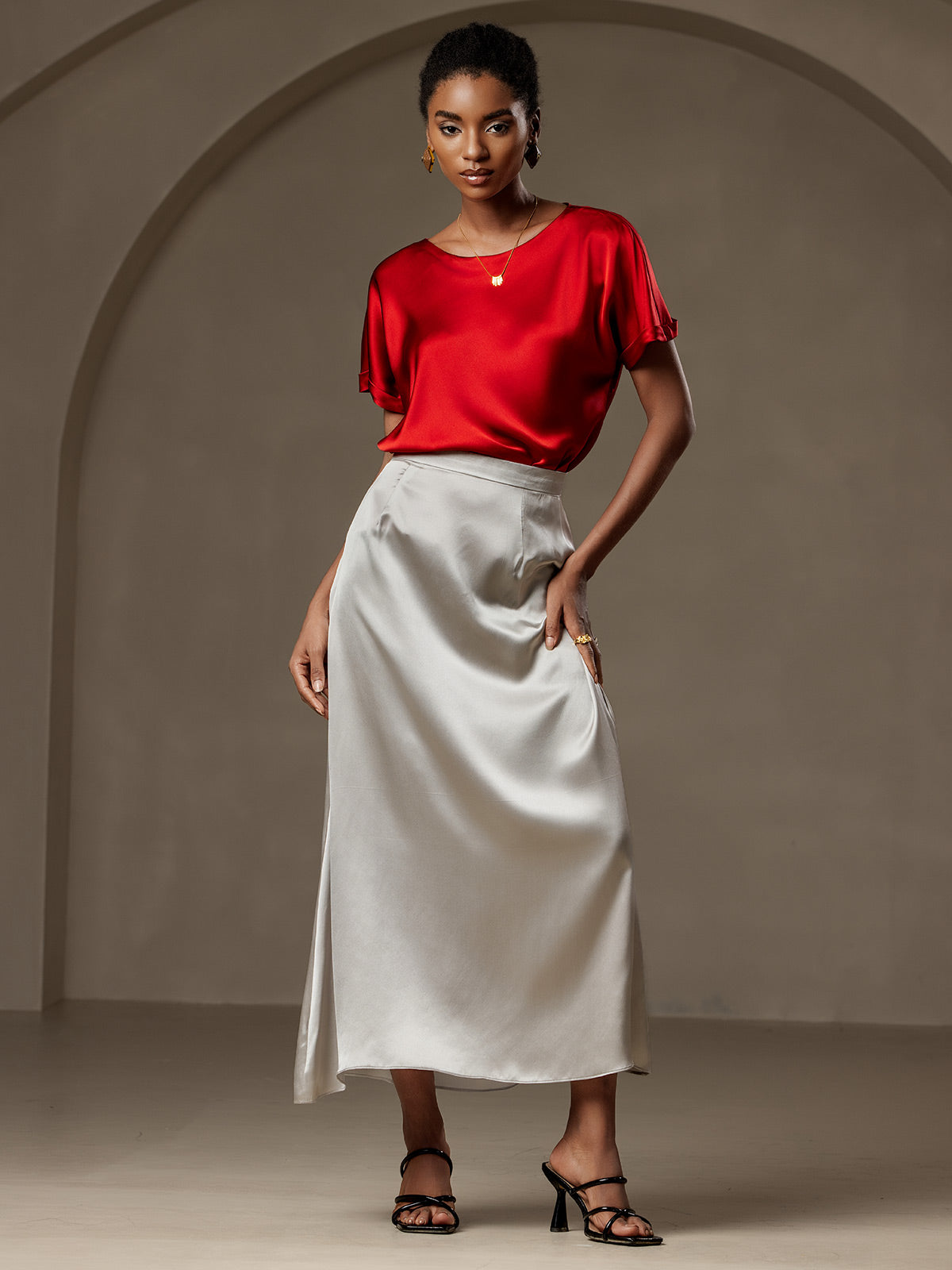 [Vino] SilkSilky-ES 19Momme Seda Womens T-Shirt 006