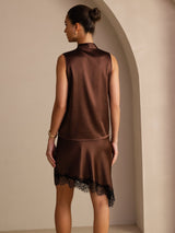 [Chocolate Negro] SilkSilky-ES Sleeveless Tie Neck Top de tirantes 002