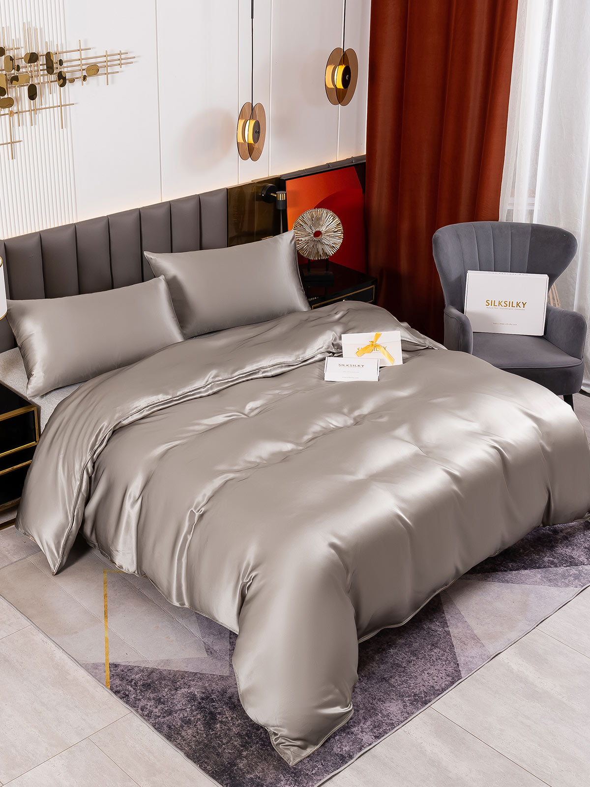 [Gris] SilkSilky-ES 19Momme Seda Pura Bedding Set 001