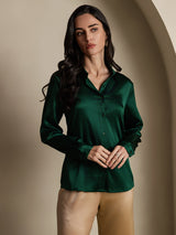 [Verde Oscuro] SilkSilky-ES Long Sleeve Lapel Collar Blusas de Mujer 003
