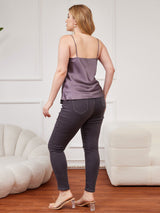 [Gris Púrpura] SilkSilky-ES Spalline Sottili Cuello en V Top de tirantes talla grande 002