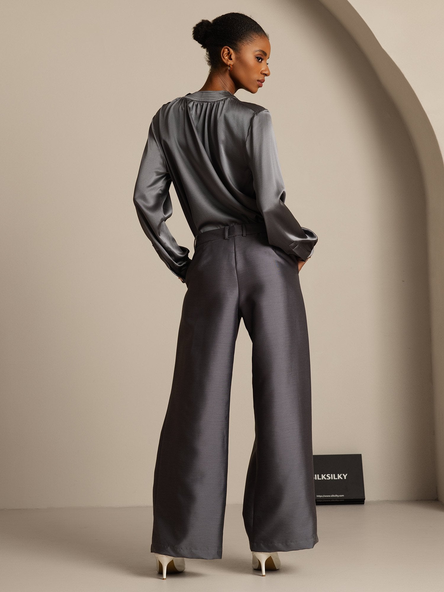 [Gris] SilkSilky-ES 32Momme Silk-Wool Blend Womens Pants 002,