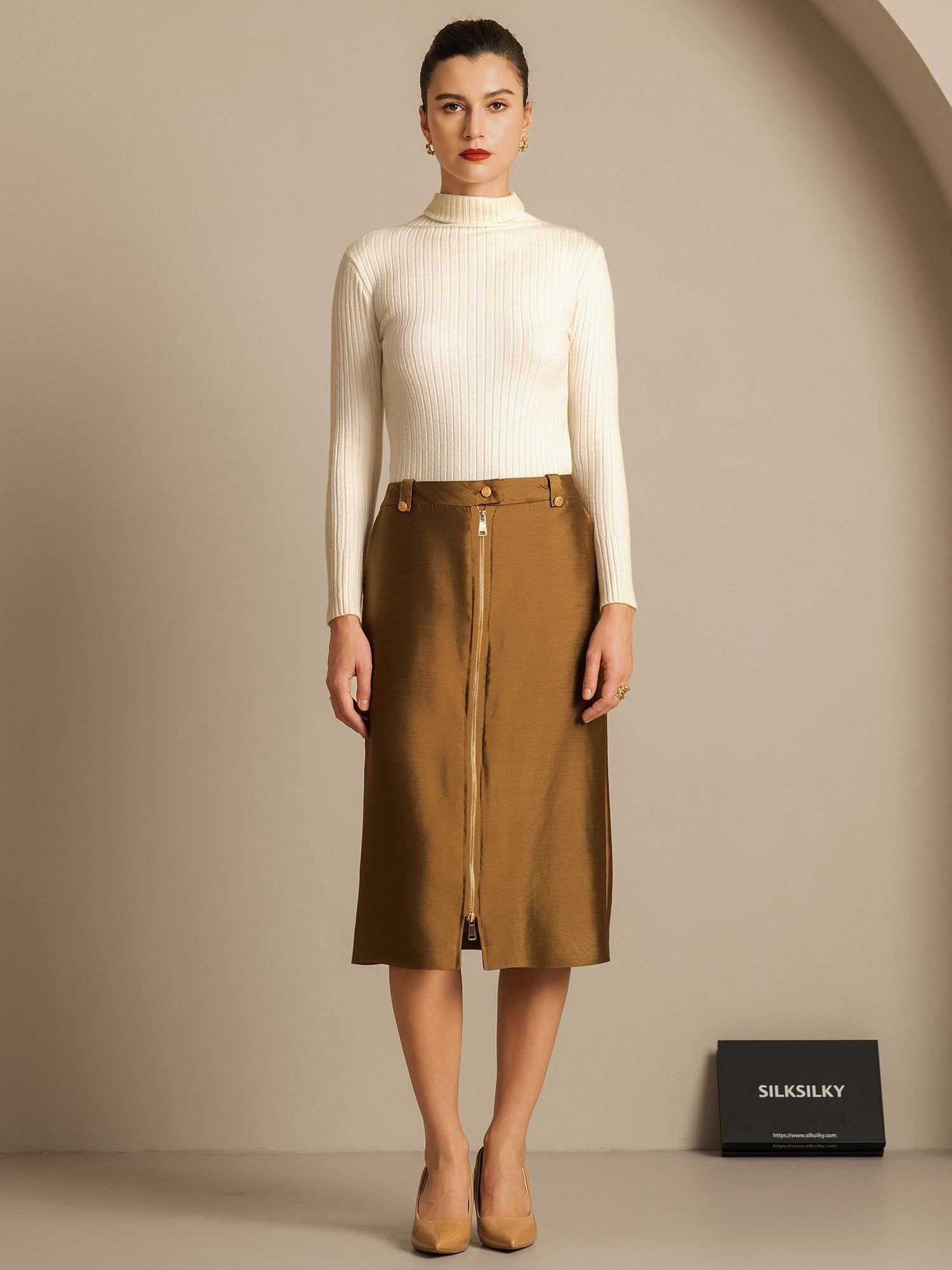 [Bronce] SilkSilky-ES 32Momme Silk-Wool Blend Skirt 006,