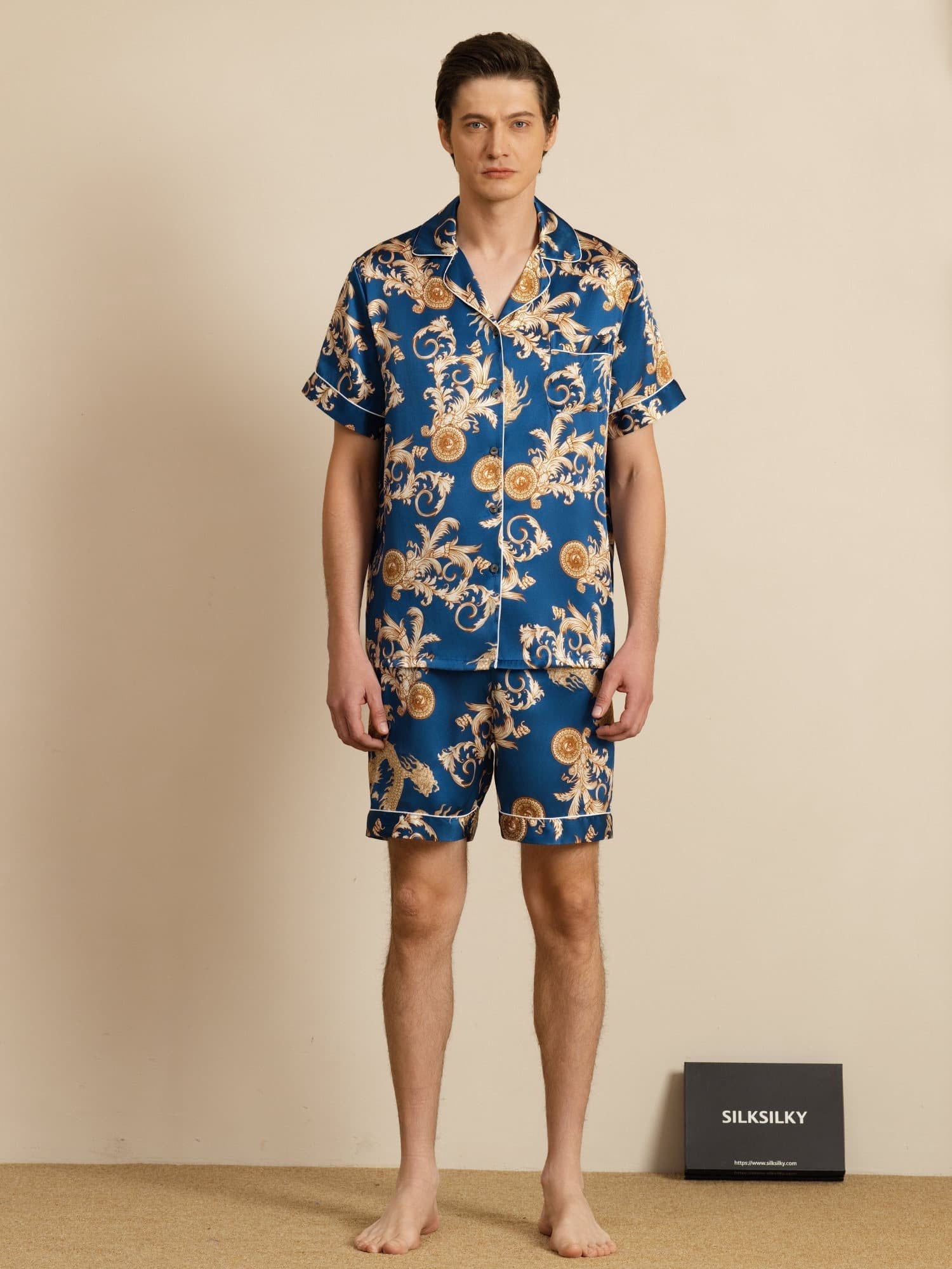 [Dragón Navy] SilkSilky-ES Manga corta Cuello de Muesca Pijamas de hombre 003