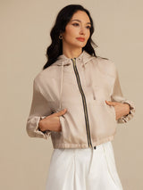 [MarrónClaro] SilkSilky-ES 18Momme Manga larga Cuello Alto Chaqueta de mujer 004