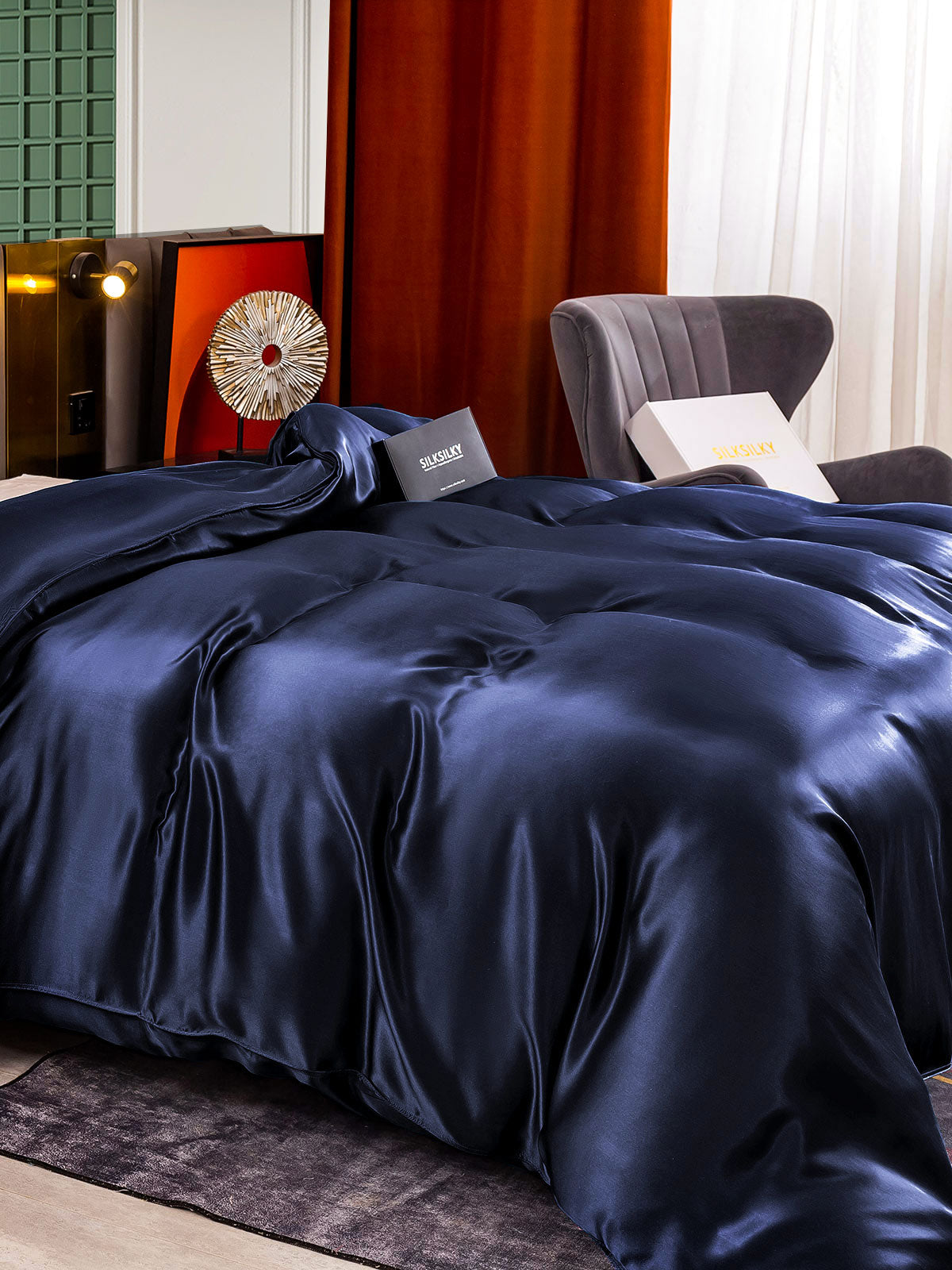 [Azul Oscuro] SilkSilky-ES 25Momme Seda Pura Duvet Cover 004