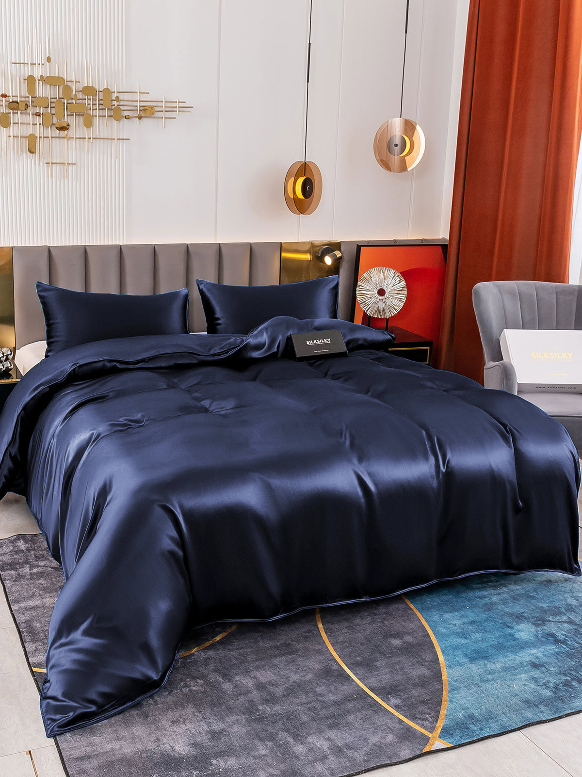 [Azul Oscuro] SilkSilky-ES 19Momme Juego de ropa de cama 004