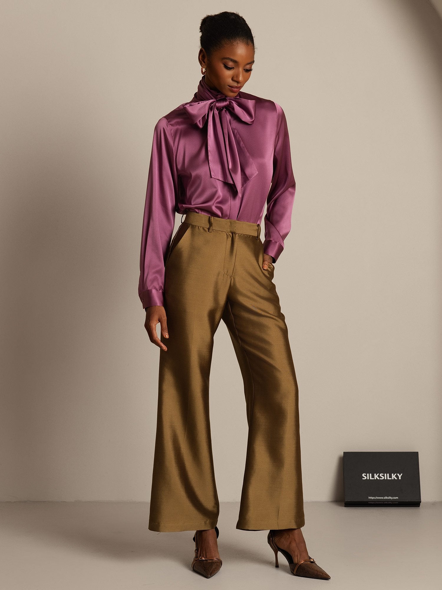 [Bronce] SilkSilky-ES 32Momme Silk-Wool Blend Womens Pants 003,