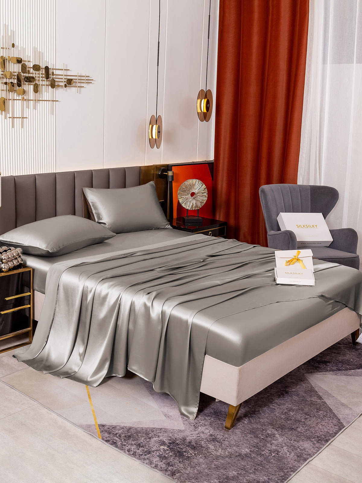 [Gris] SilkSilky-ES 19Momme Seda Pura Bedding Set 005