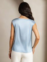 [Azul Grisáceo] SilkSilky-ES Cap Sleeve Round Neck Camisetas de Mujer 002