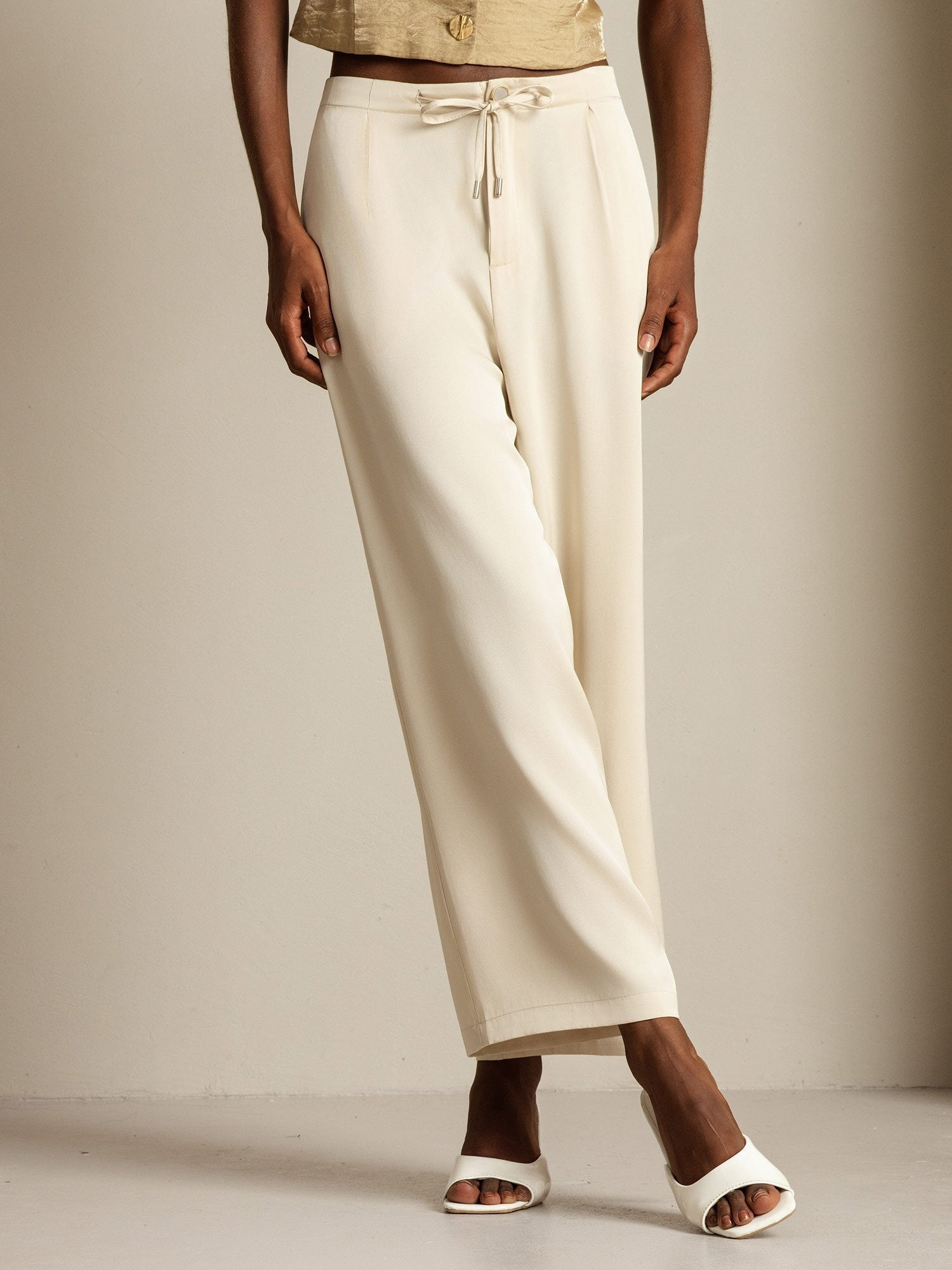 [Beige] SilkSilky-ES 19Momme Seda Womens Pants 007