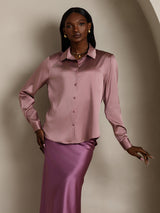 [Malva Pálido] SilkSilky-ES Long Sleeve Lapel Collar Blusas de Mujer 004
