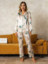 [Selva Tropical] SilkSilky-ES Long Sleeve Lapel Collar Pijamas de mujer 005