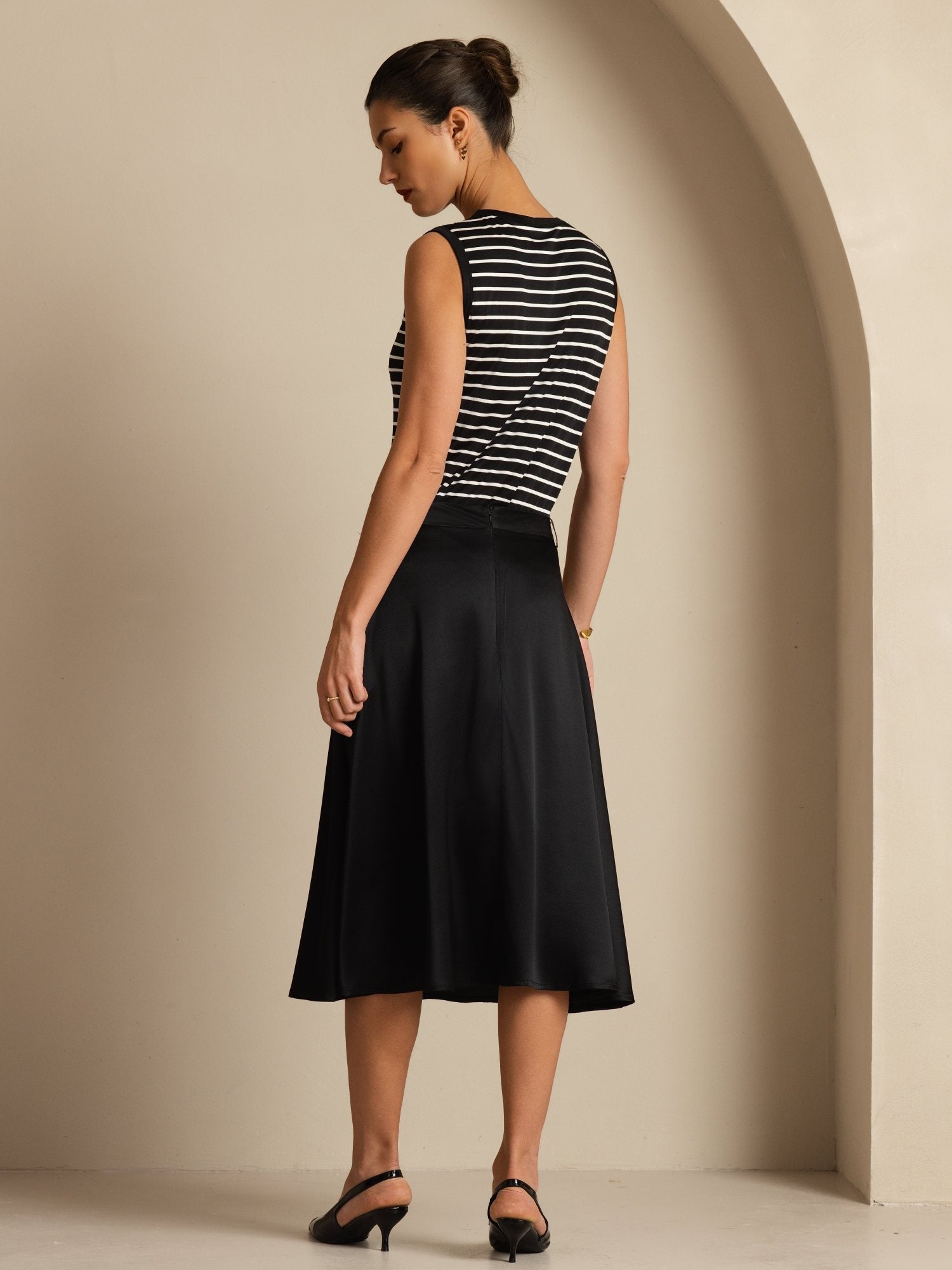 [Negro] SilkSilky-ES 19Momme Seda Skirt 004