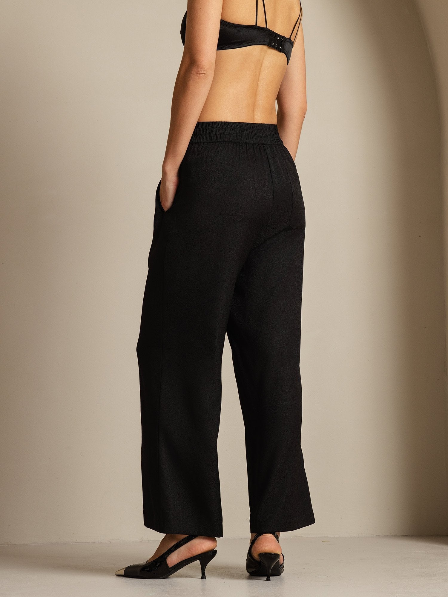 [Negro] SilkSilky-ES 22Momme Seda Womens Pants 002
