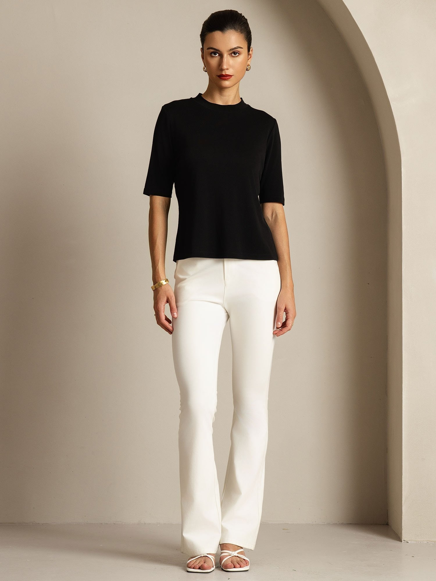 [Negro] SilkSilky-ES Seda Pura Womens T-Shirt 003