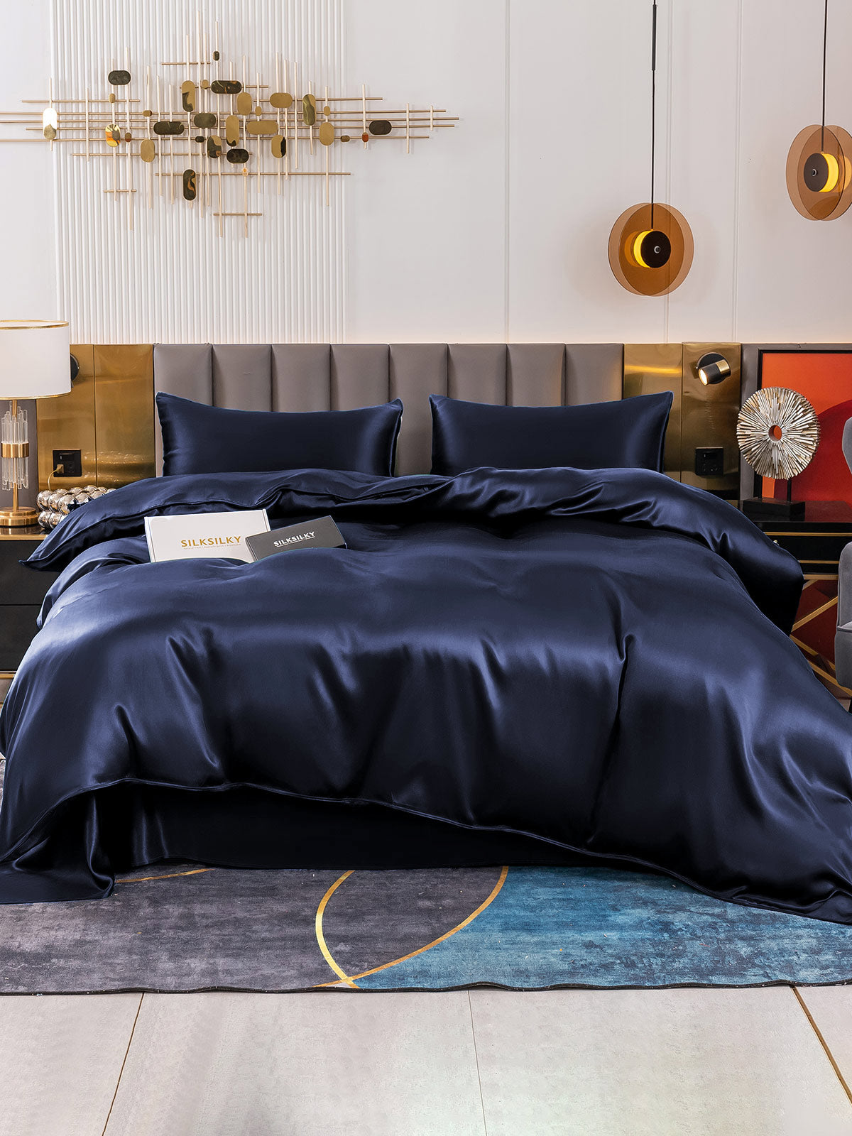 [Azul Oscuro] SilkSilky-ES 19Momme Juego de ropa de cama 002