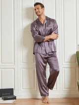 [Gris Púrpura] SilkSilky-ES Long Sleeve Lapel Collar Pijamas de hombre 001