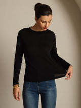 [Negro] SilkSilky-ES Long Sleeve Crew Neck Camisetas de Mujer 003