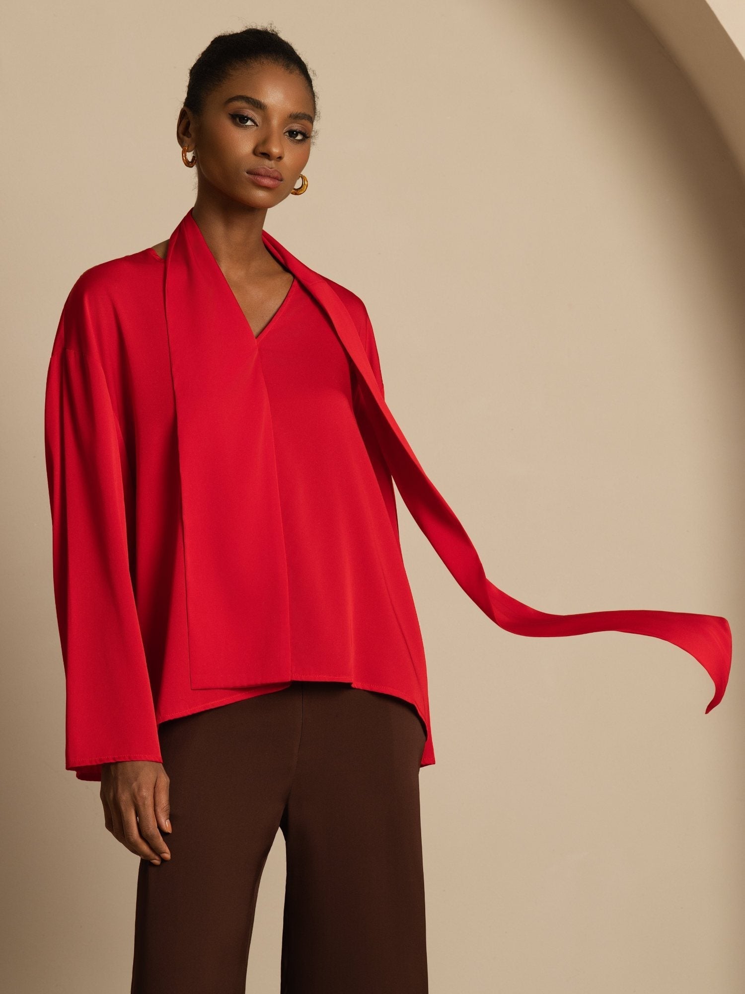 [Vino] SilkSilky-ES 19Momme Seda Manga larga Cuello en V Blusa 003