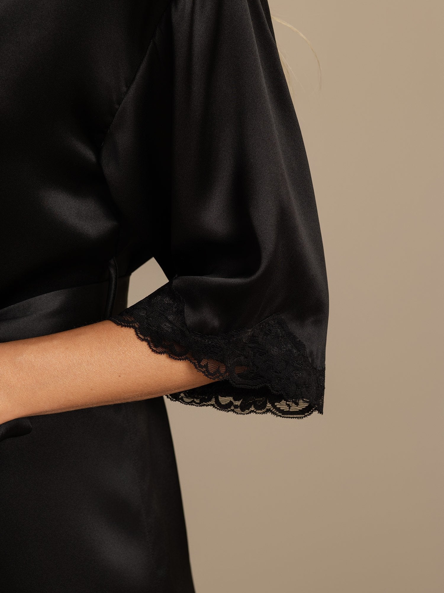 [Negro] SilkSilky-ES Seda Pura Womens Robe 004