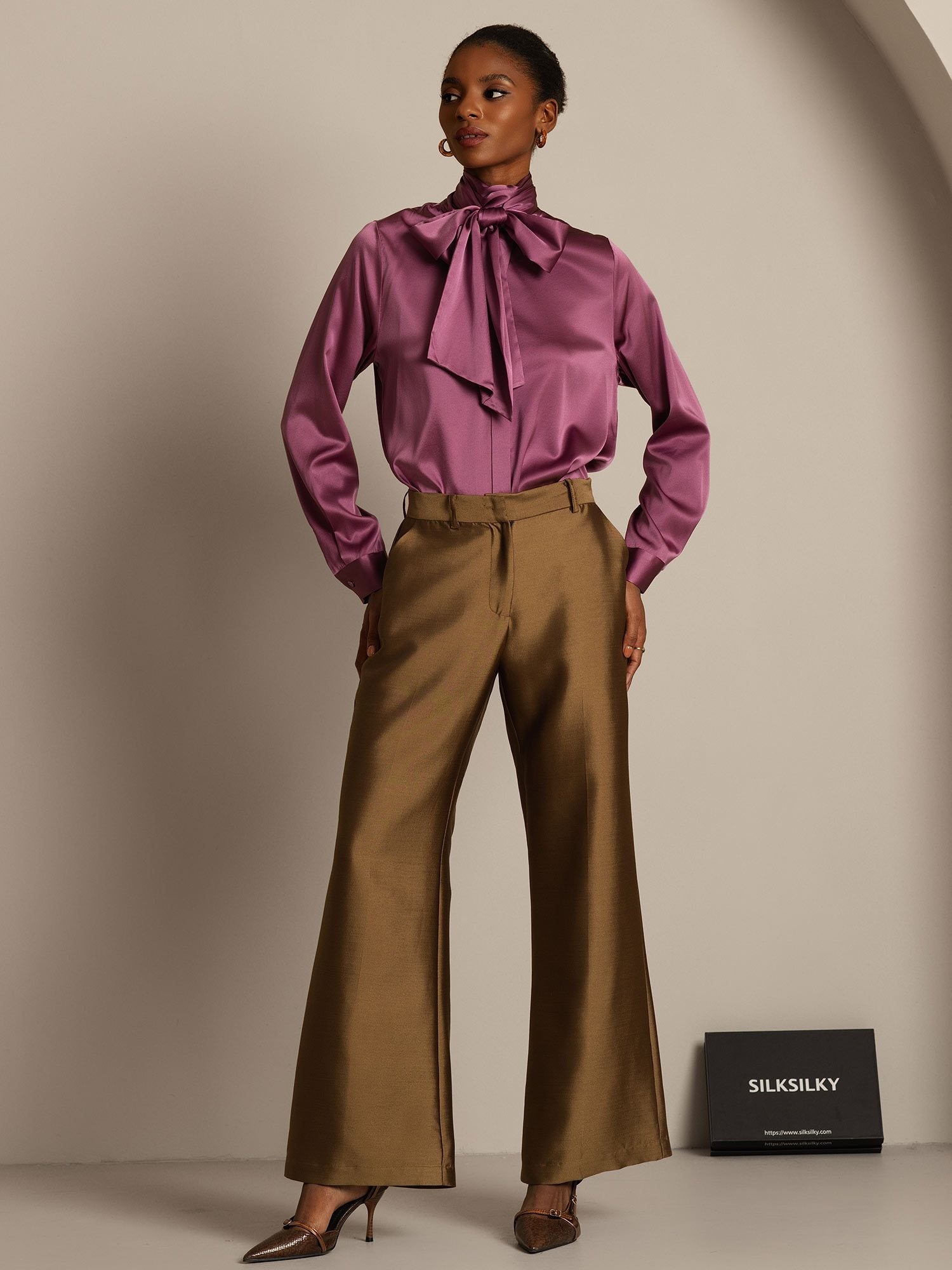 [Bronce] SilkSilky-ES 32Momme Silk-Wool Blend Womens Pants 006,