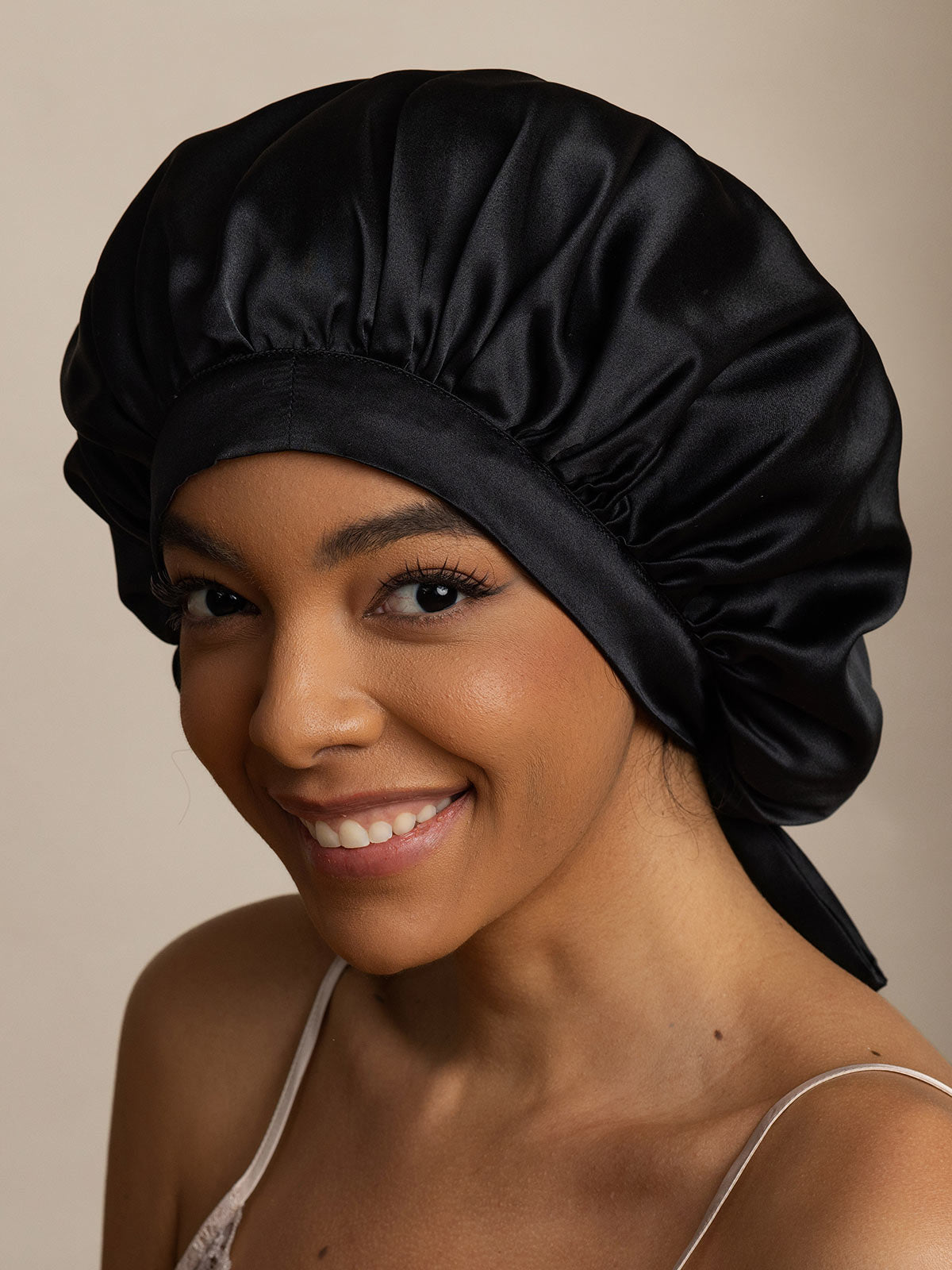 [Negro] SilkSilky-ES Seda Pura Sleep Cap 004