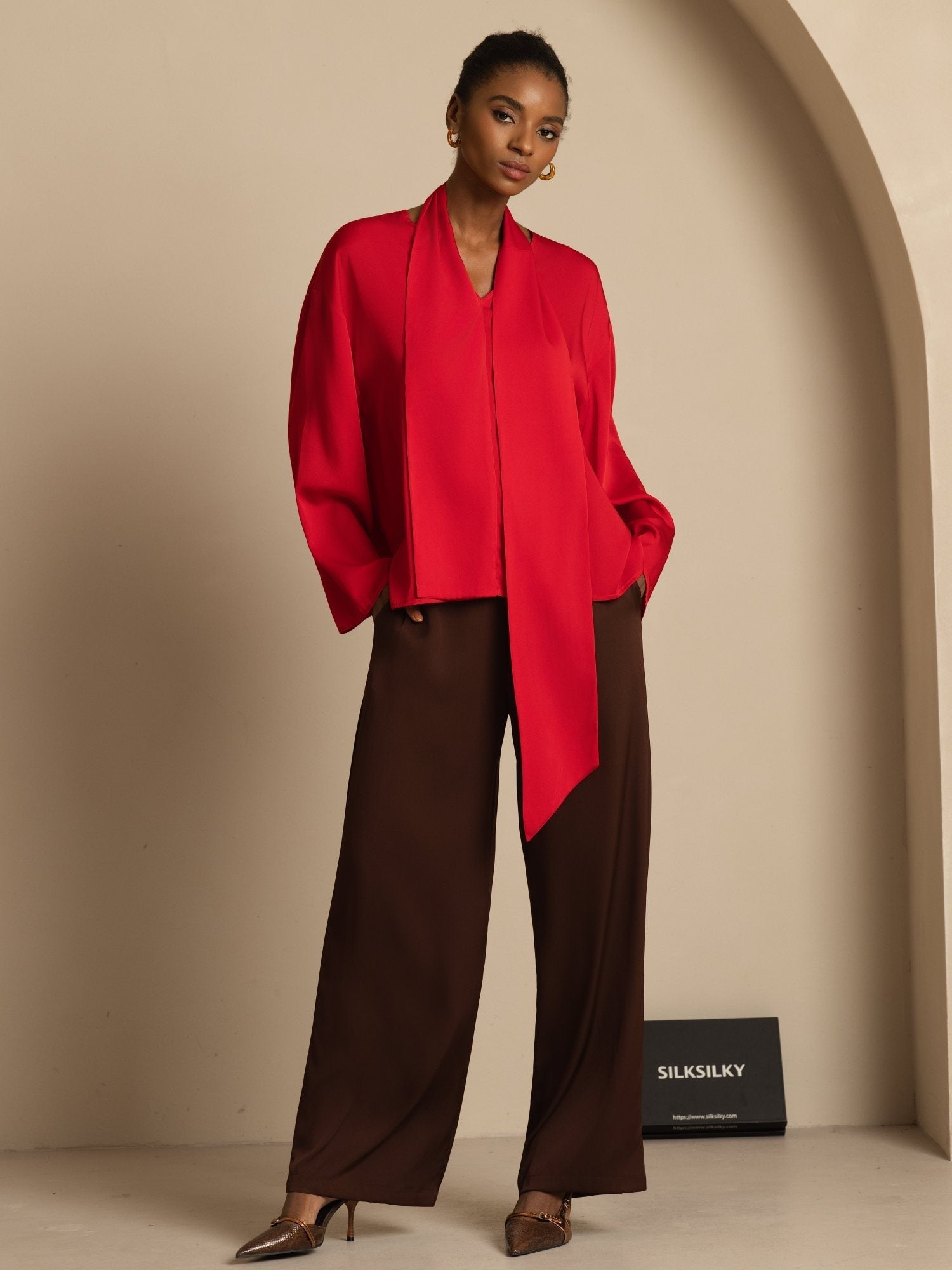 [Vino] SilkSilky-ES 19Momme Seda Manga larga Cuello en V Blusa 006