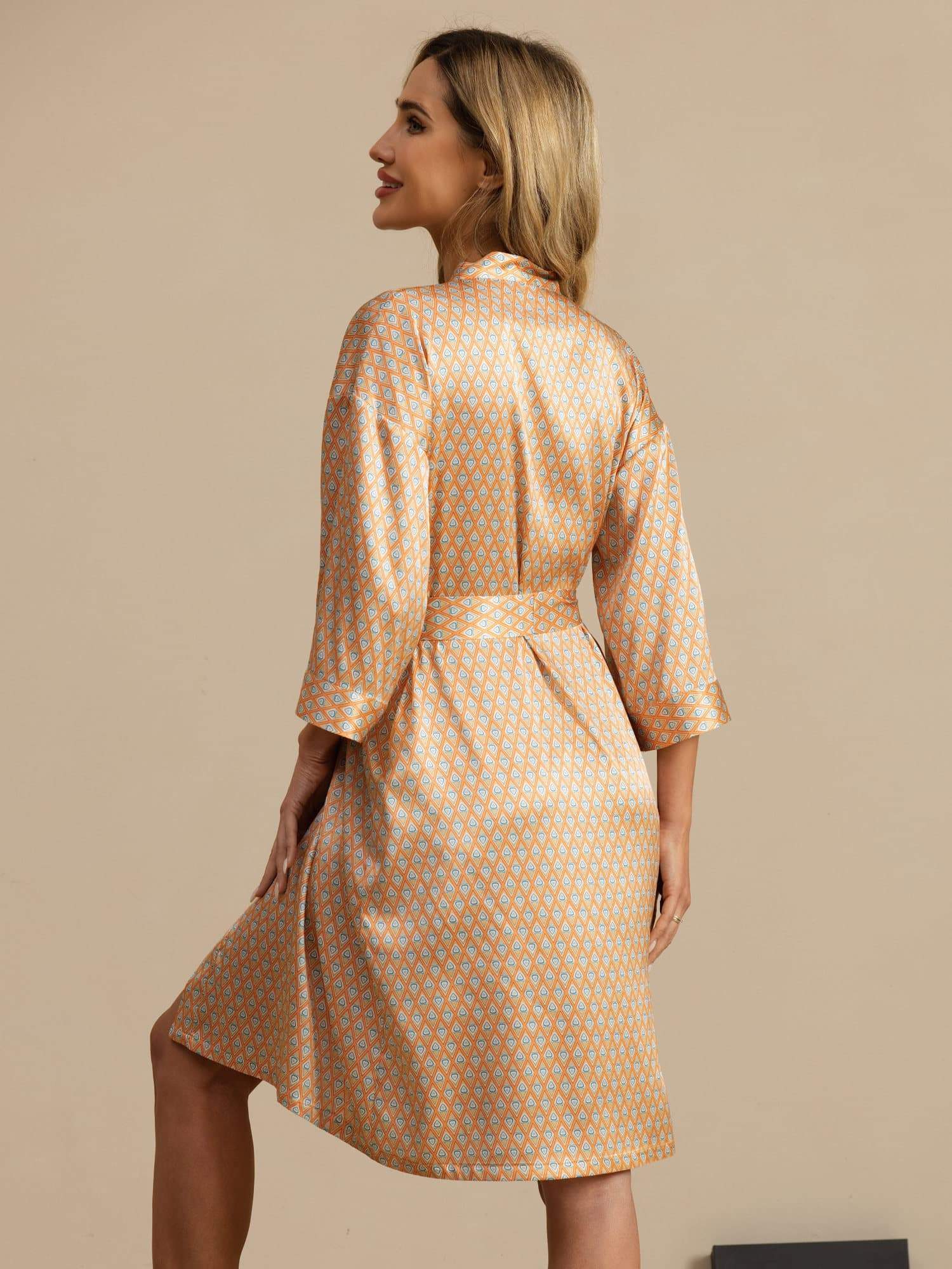 [Amarillo Corazón Geo] SilkSilky-ES Manga francesa Bata de mujer 002