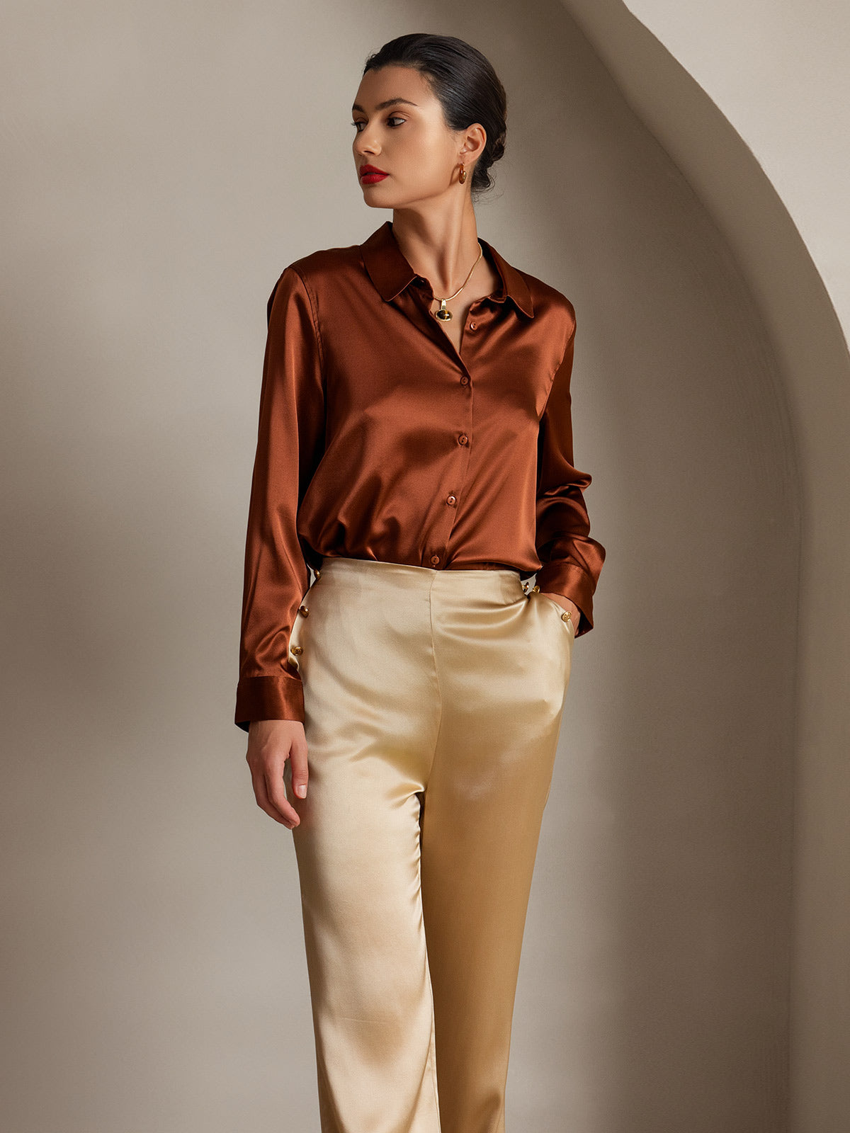 [Champán] SilkSilky-ES 19Momme Seda Womens Pants 005