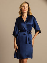 [Azul Oscuro] SilkSilky-ES Half Sleeve Bata de mujer 001