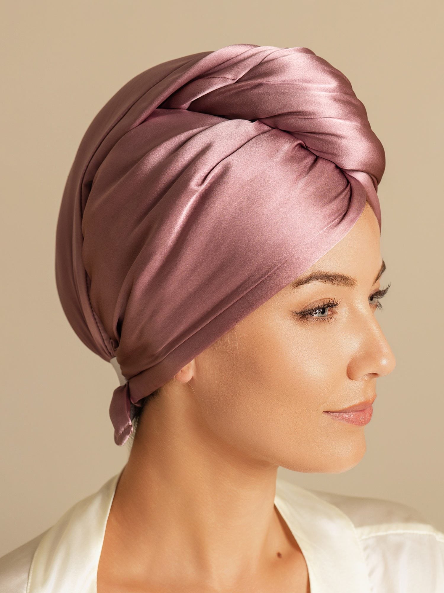 [Malva Pálido] SilkSilky-ES Seda Pura Hair Towel Wrap 005,
