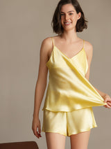 [Amarillo Claro] SilkSilky-ES Spaghetti Strap V Neck Conjunto de tirantes 001