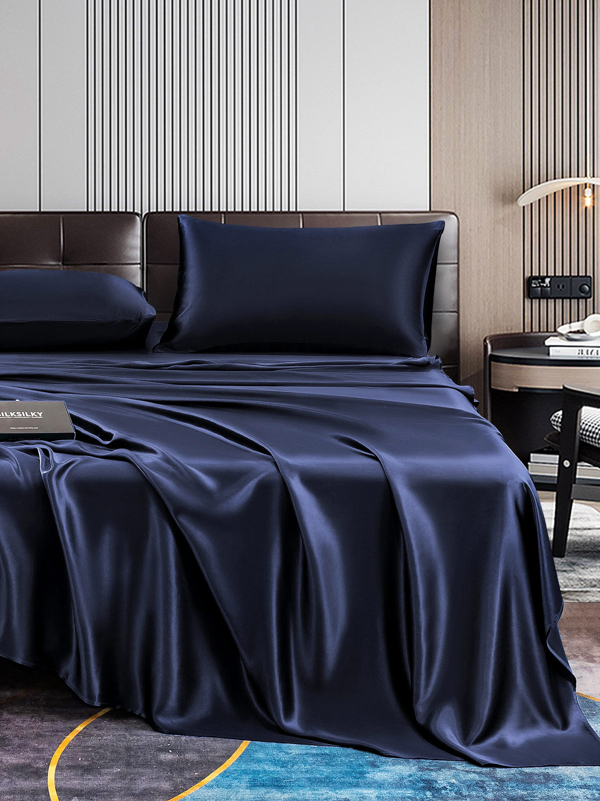 [Azul Oscuro] SilkSilky-ES 22Momme Seda Pura Bedding Set 006