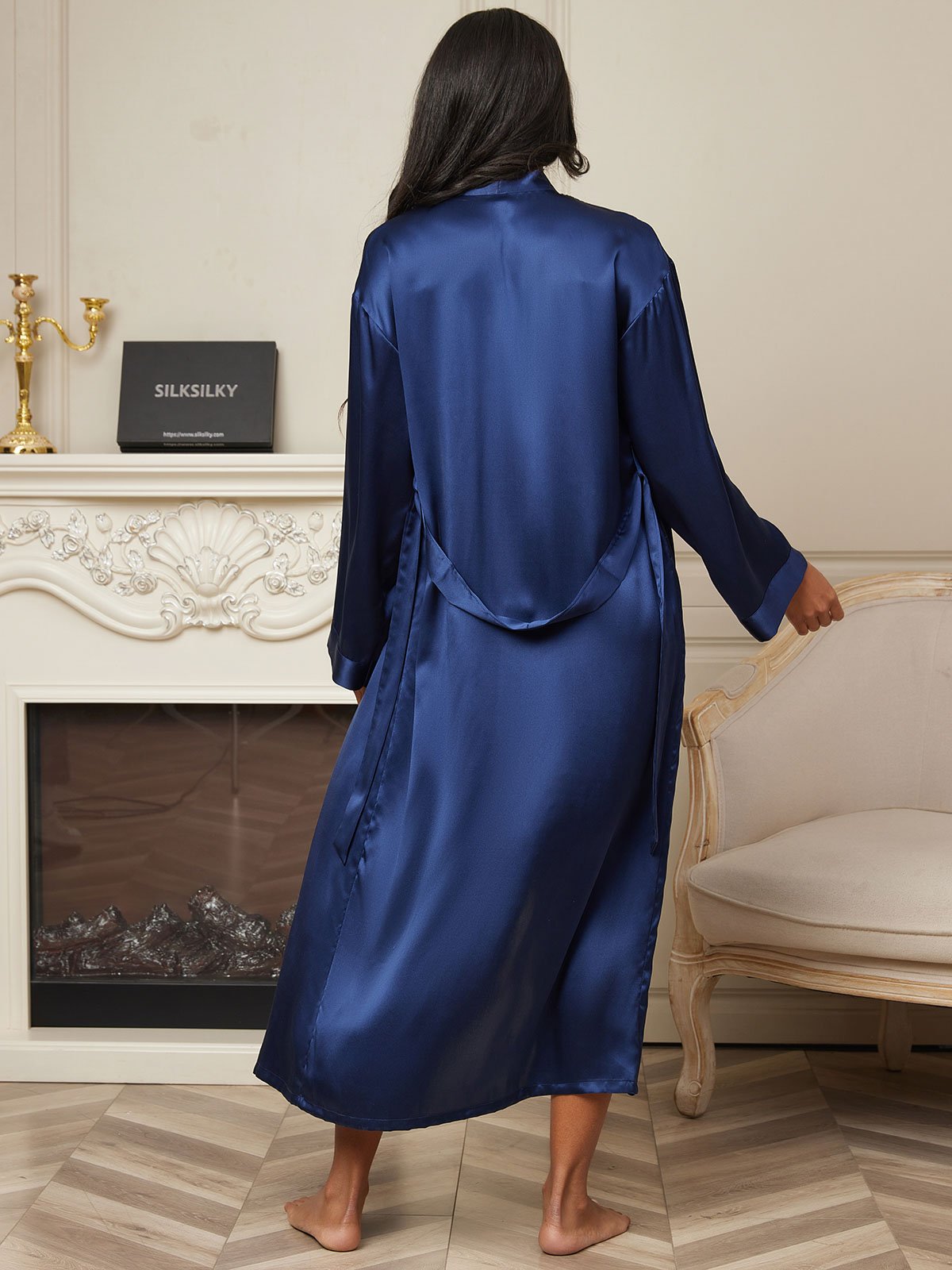 [Azul Oscuro] SilkSilky-ES Seda Pura Wrap Bata de mujer 002