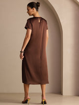 [Chocolate Negro] SilkSilky-ES Short Sleeve Round Neck Vestido 002