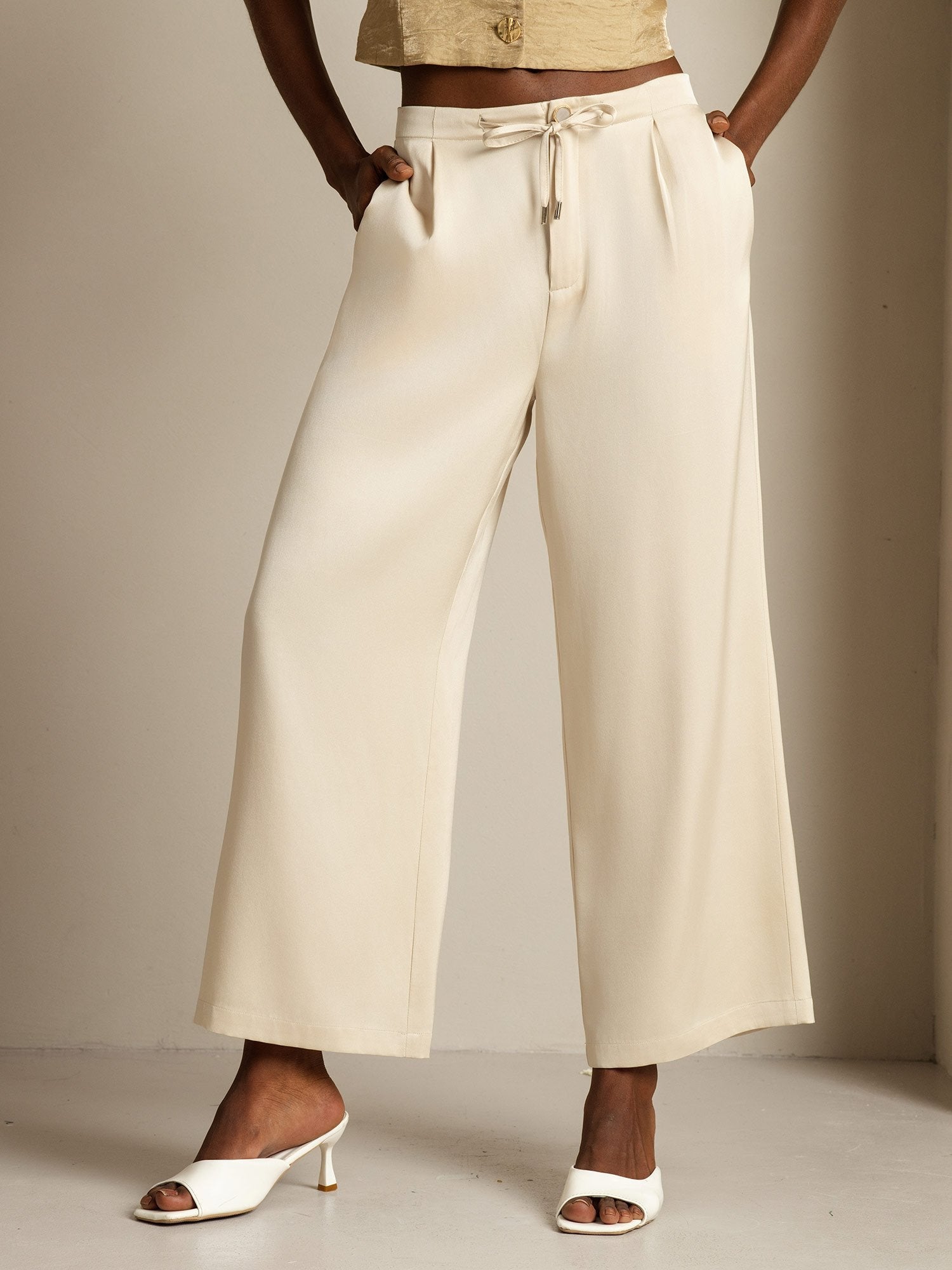 [Beige] SilkSilky-ES 19Momme Seda Womens Pants 001