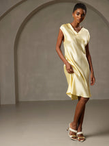 [Amarillo] SilkSilky-ES Cap Sleeve V Neck Camisón 006