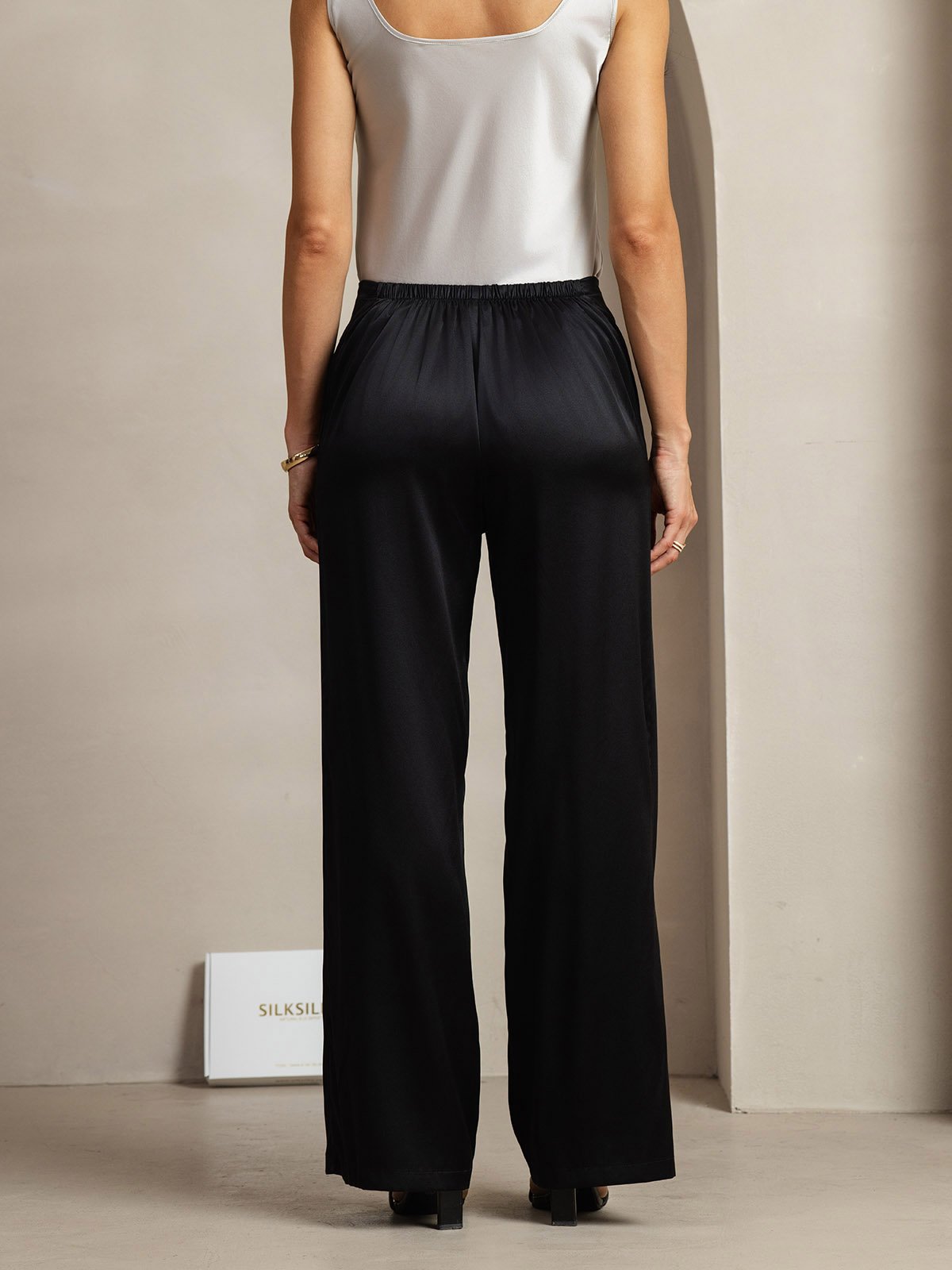 [Negro] SilkSilky-ES 19Momme Seda Womens Pants 004