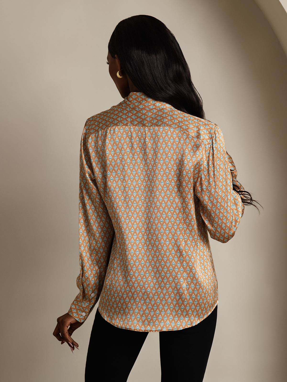 [Floral] SilkSilky-ES Seda Lapel Collar Blusas de Mujer 002