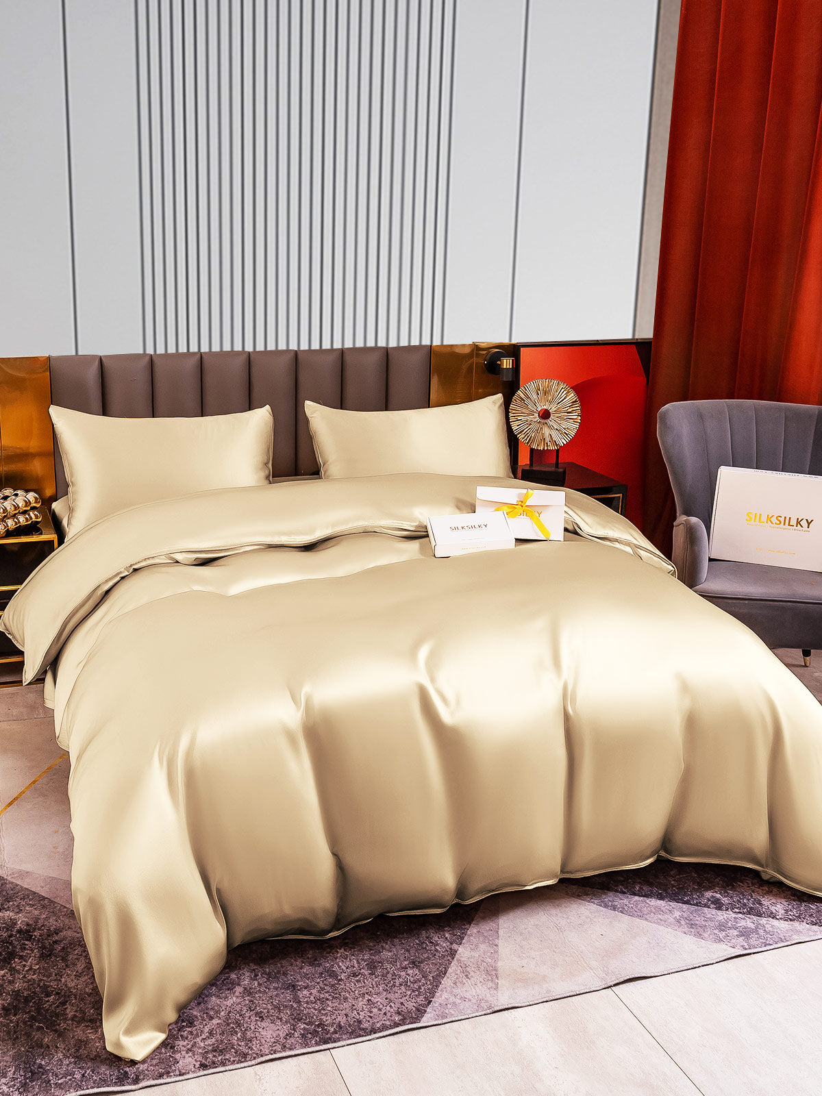 [Beige] SilkSilky-ES 22Momme Seda Pura Bedding Set 005