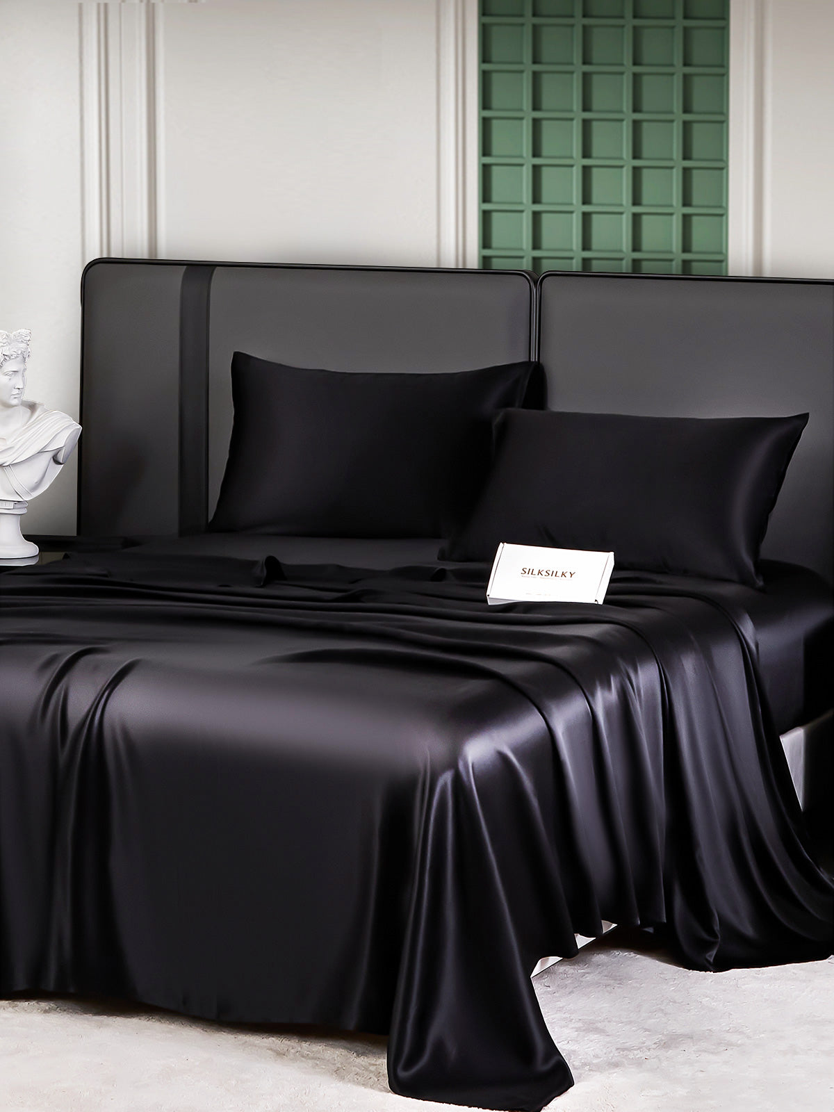 [Negro] SilkSilky-ES 25Momme Seda Pura Bedding Set 002